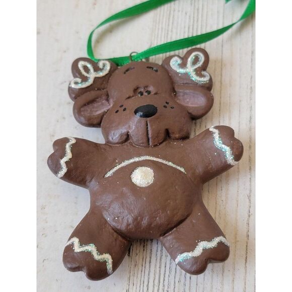 Ceramic reindeer glitter ornament Xmas decor santa - Picture 3 of 4